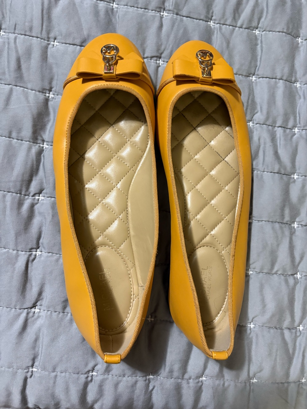 Michael Kors Women's Mustard Yellow Leather Ballet Flats
